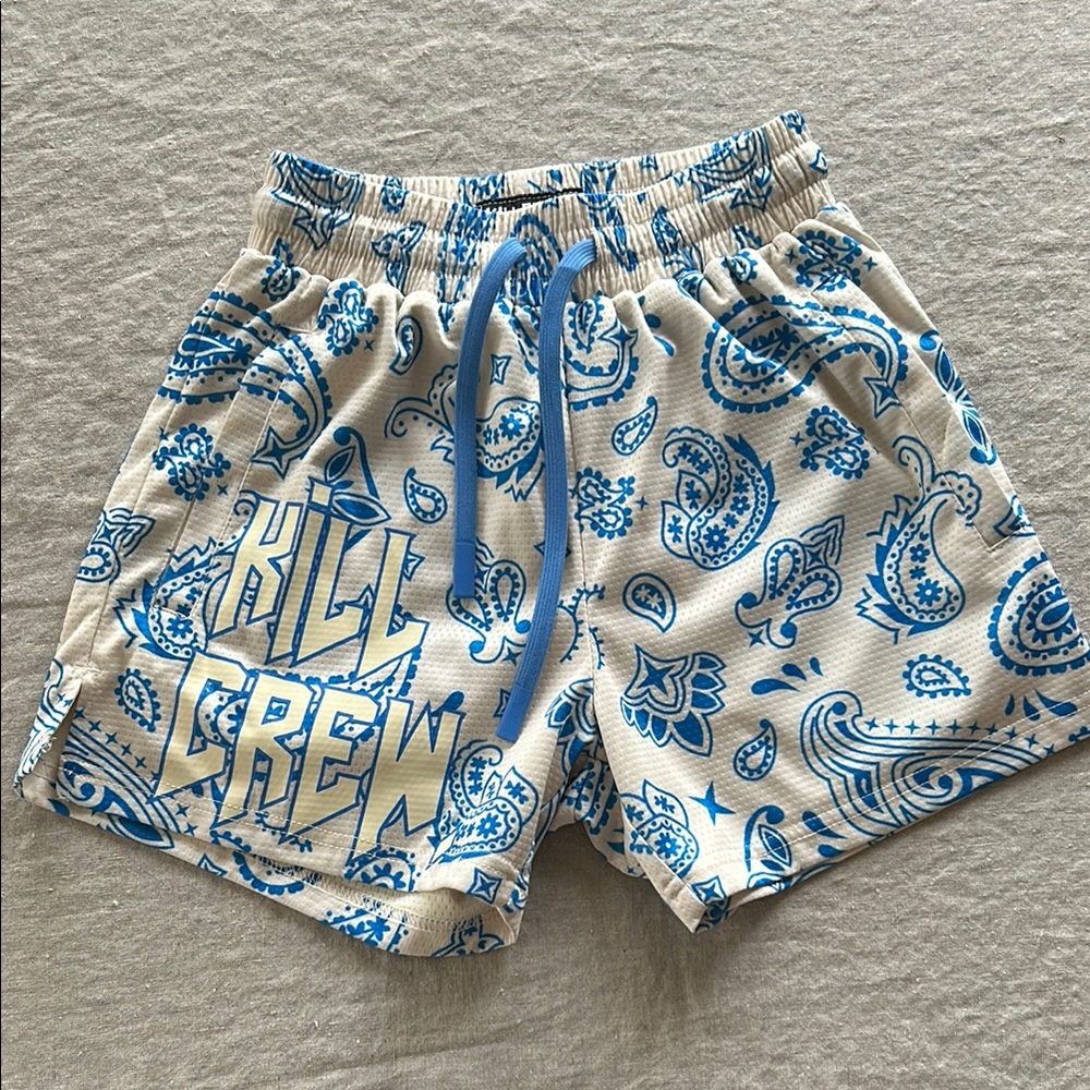 Kill Crew Cream and Blue Paisley Graphic Shorts